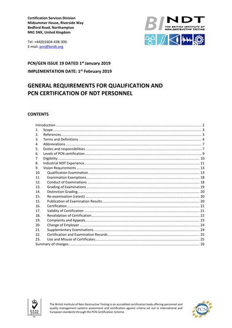 GENERAL REQUIREMENTS FOR QUALIFICATION AND PCN CERTIFICAT.